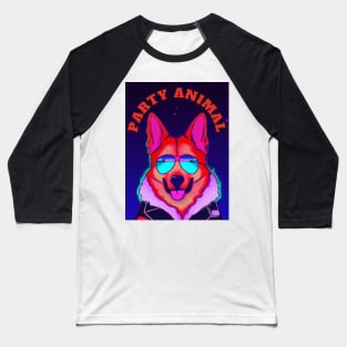 Party Animal Police K9 Dog Synthwave Retro Background Baseball T-Shirt